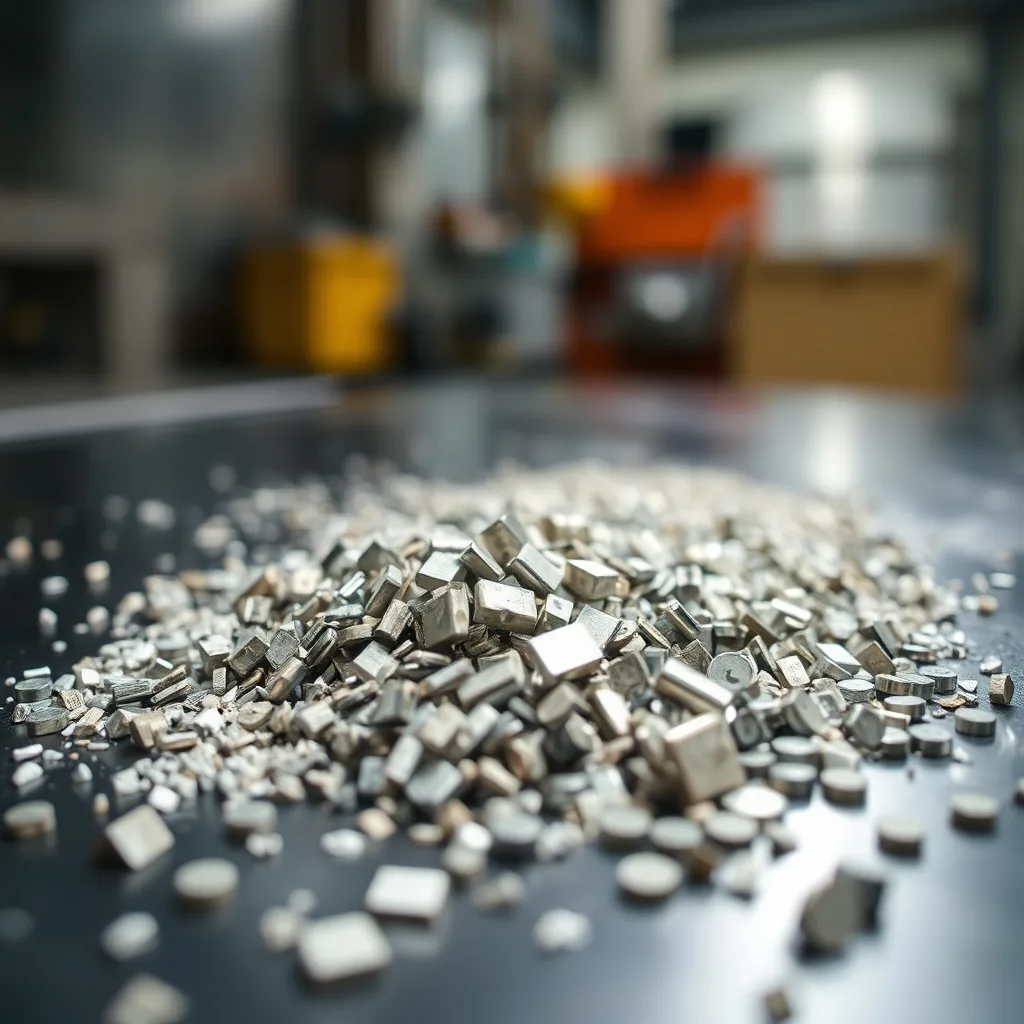A pile of fresh aluminum chips and swarf on a workshop table